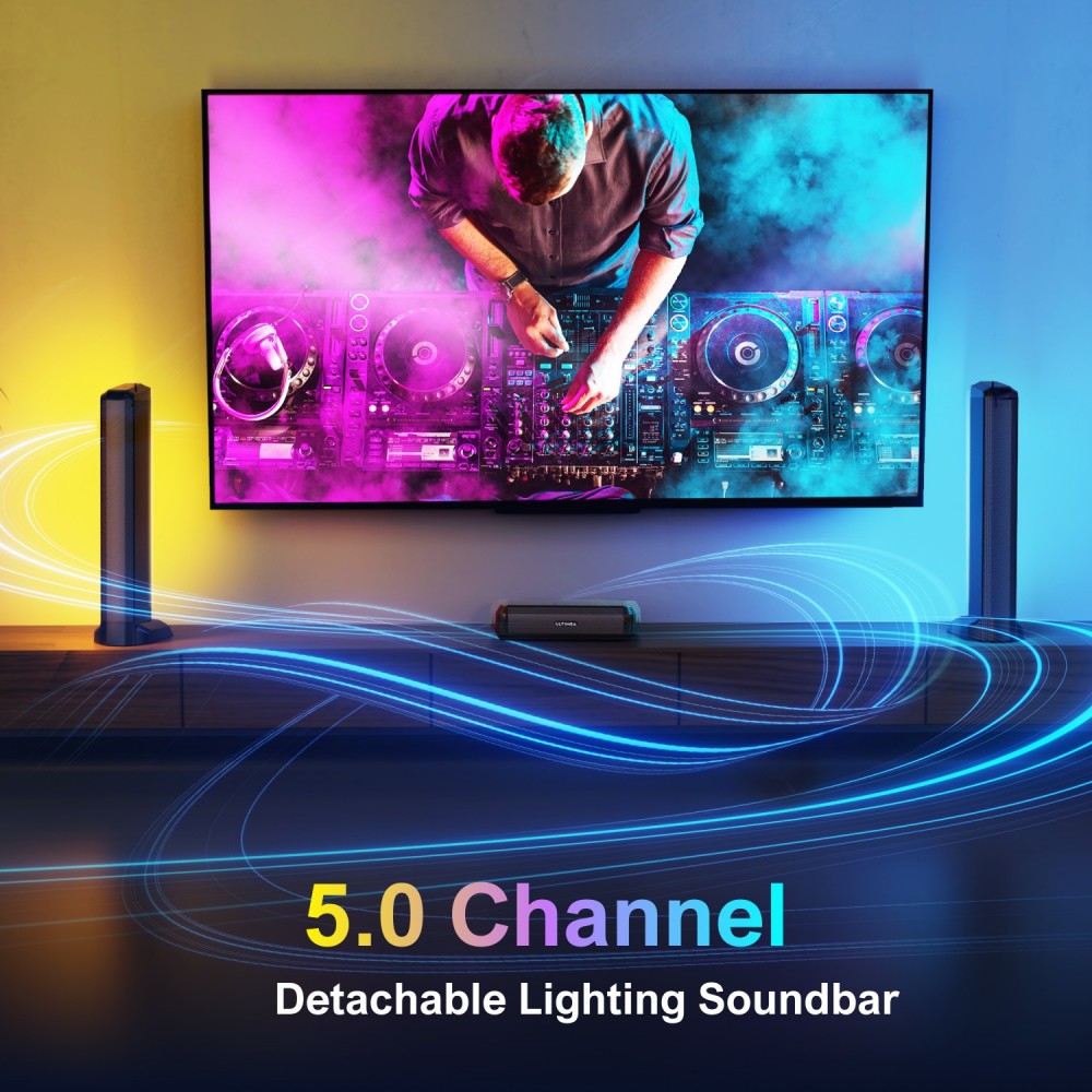 Ultimea Apollo S70 Lighting Soundbar with 5 0 Channel  Detachable Design  APP control  Dynamic RGB Light  121 Preset EQ Matrice
