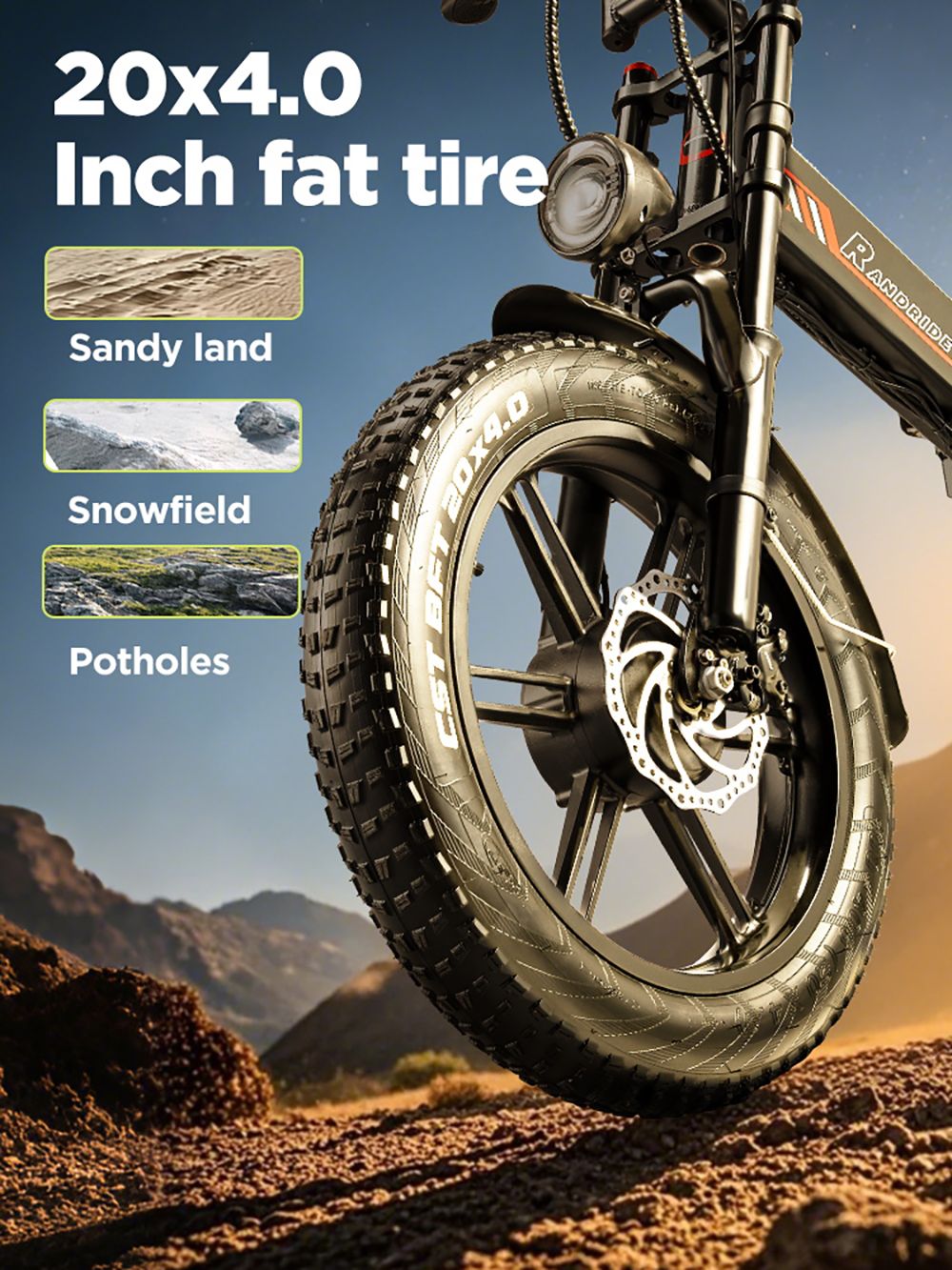 RANDRIDE YX20M-2 Electric Bike  1000W*2 Motor  48V 20Ah Battery  20*4 0-inch Fat Tires  45km/h Max Speed  60km Range  Hydraulic