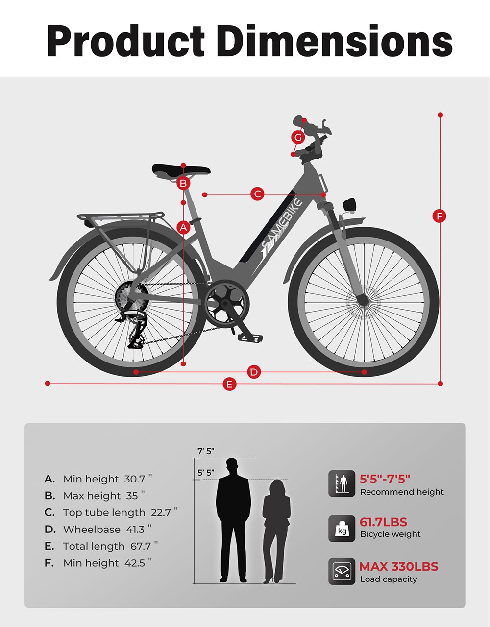 SAMEBIKE RS-A01 Pro-T Electric Bike 500W Motor 36V 15Ah Battery 27 5'*2 1 inch Tire 32km/h Max Speed 90km Range Mechanica