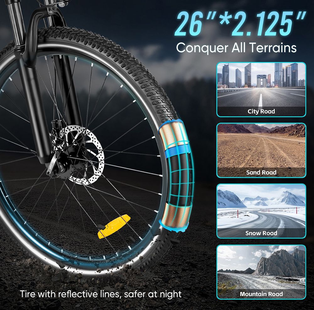 SAMEBIKE RS-A01 Men Electric Bike  500W Motor  36V 15Ah Battery  26 inch Tire  35km/h Max Speed  80km Range  Mechanical Disc Br