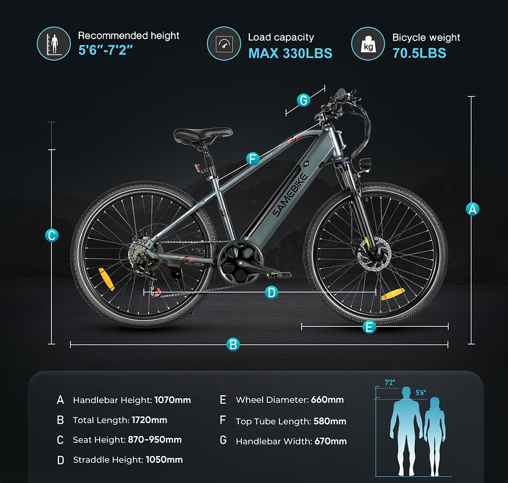 SAMEBIKE RS-A01 Men Electric Bike  500W Motor  36V 15Ah Battery  26 inch Tire  35km/h Max Speed  80km Range  Mechanical Disc Br