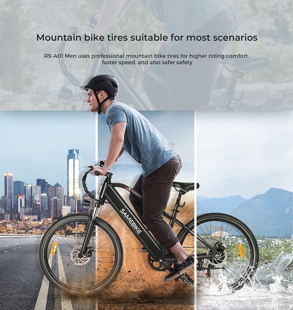 SAMEBIKE RS-A01 Men Electric Bike  500W Motor  36V 15Ah Battery  26 inch Tire  35km/h Max Speed  80km Range  Mechanical Disc Br