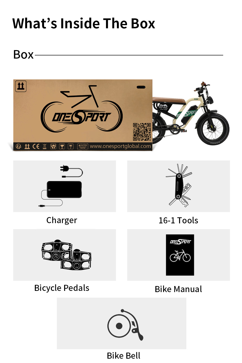 ONESPORT W66 Electric Bike  500W Motor  48V 13 5Ah Battery  20*4 0 inch Tire  25km/h Max Speed  100km Range  Front 
