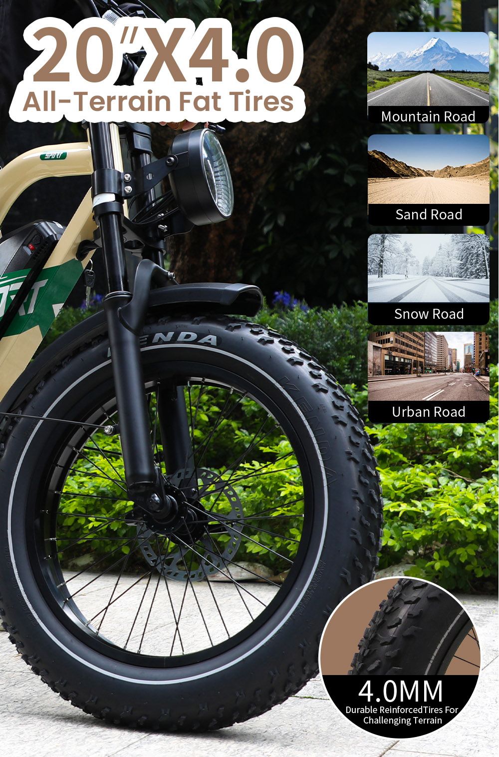 ONESPORT W66 Electric Bike  500W Motor  48V 13 5Ah Battery  20*4 0 inch Tire  25km/h Max Speed  100km Range  Front 