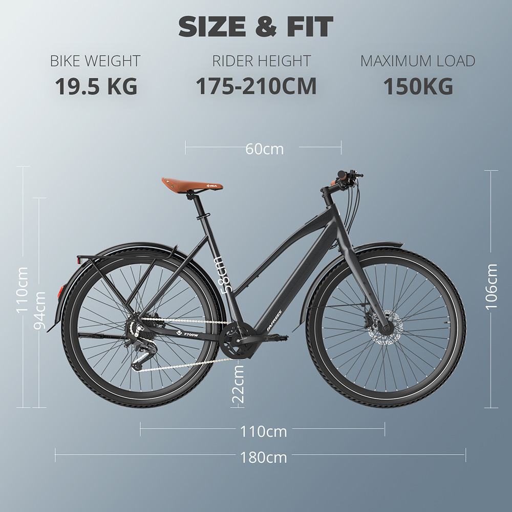 Fafrees F700W Electric Bike  250W Motor  36V 10Ah Battery  700*42C Tires  25km/h Max Speed  100km Max Range  Hydraulic Disc Bra