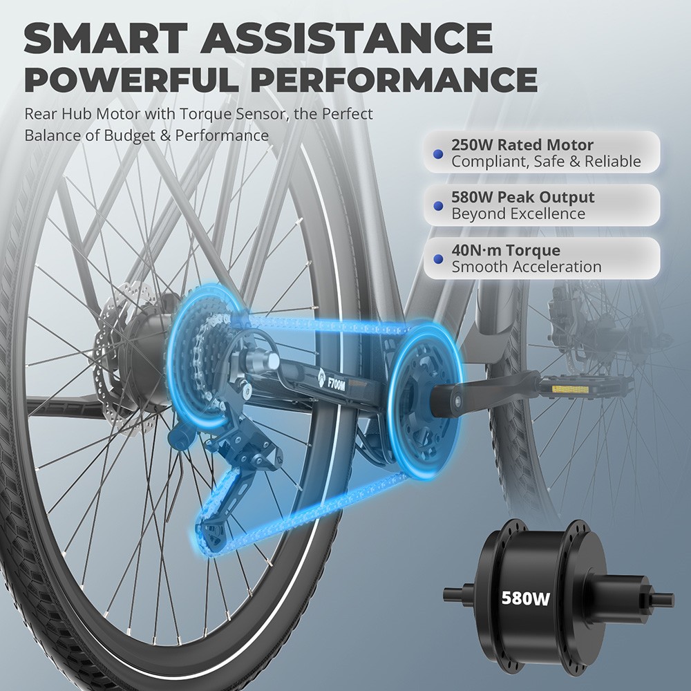 Fafrees F700W Electric Bike  250W Motor  36V 10Ah Battery  700*42C Tires  25km/h Max Speed  100km Max Range  Hydraulic Disc Bra