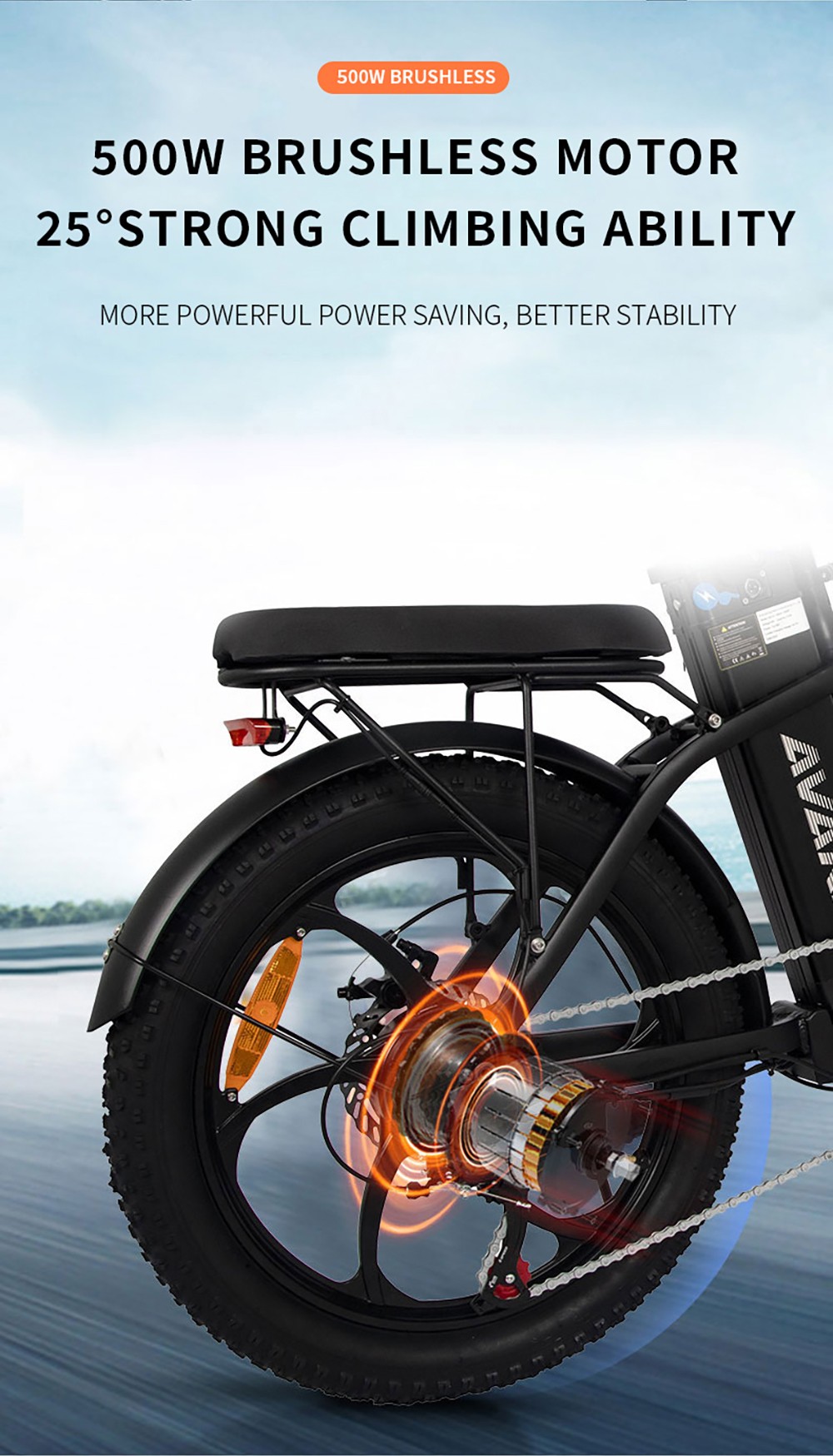 AVAKA BZ20 PLUS Electric Bike Foldable 20*3 0 Inch Fat Tires 500W Brushless Motor 25Km/h Max Speed 48V 18 2Ah Battery 100Km Ran