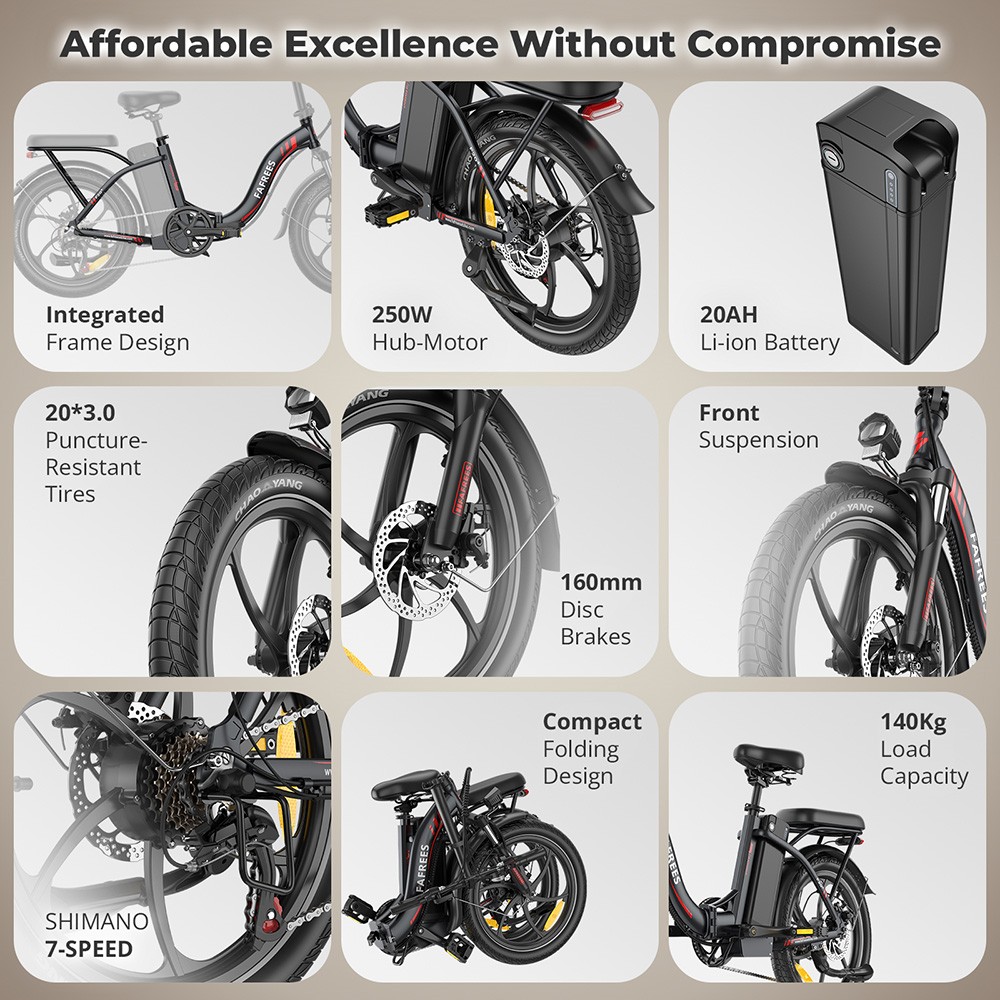 Fafrees F20  Folding Electric Bike  250W Motor  36V 20Ah Battery  20*3 0 inch Tires  25km/h Max Speed  90km Max Range  Disc Bra