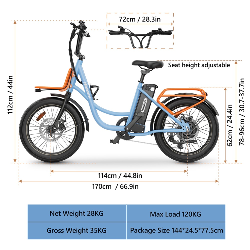 Hidoes C6 Electric Bike  250W Motor  36V 13Ah Battery  20*3 inch Tires  25km/h Max Speed  35km Range  Front 