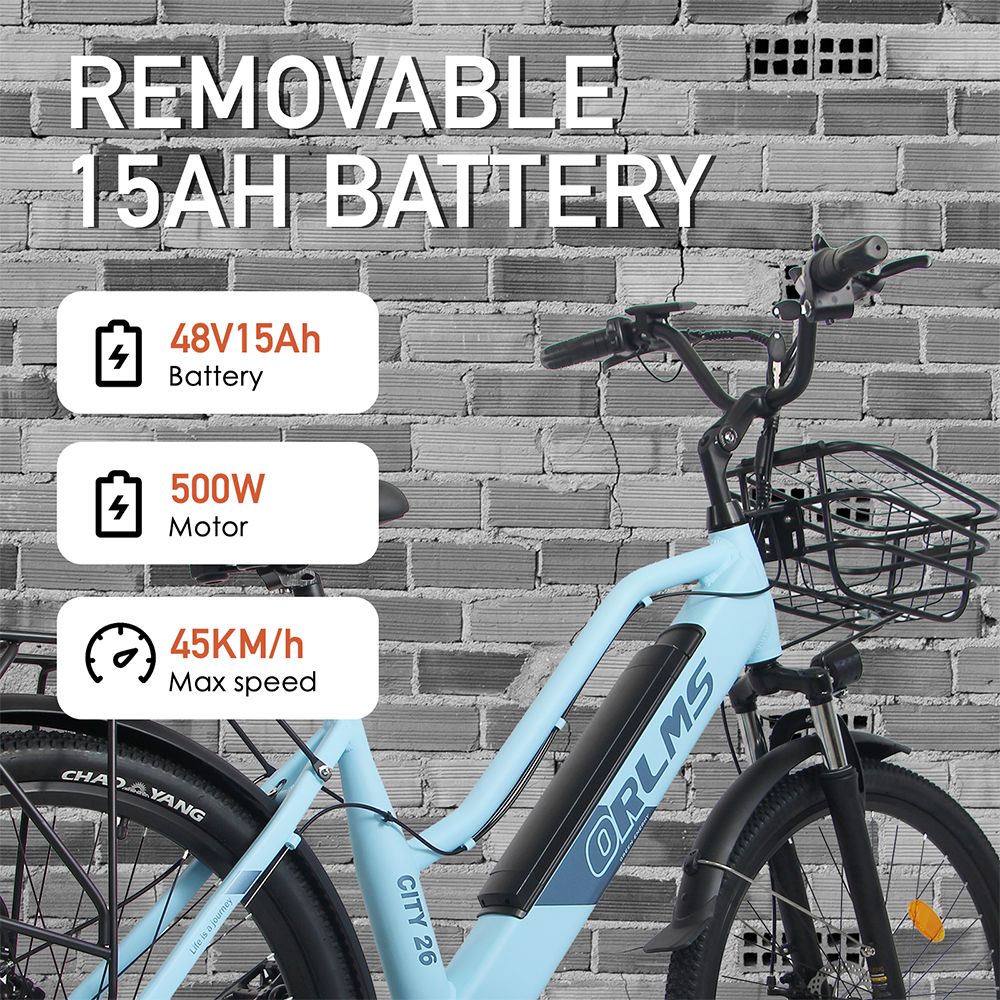Orlms City 26 Electric Bike  500W Motor  48V 15Ah Battery  26*1 75 inch Tires  45km/h Max Speed  55km Max Range  Mechanical Dis