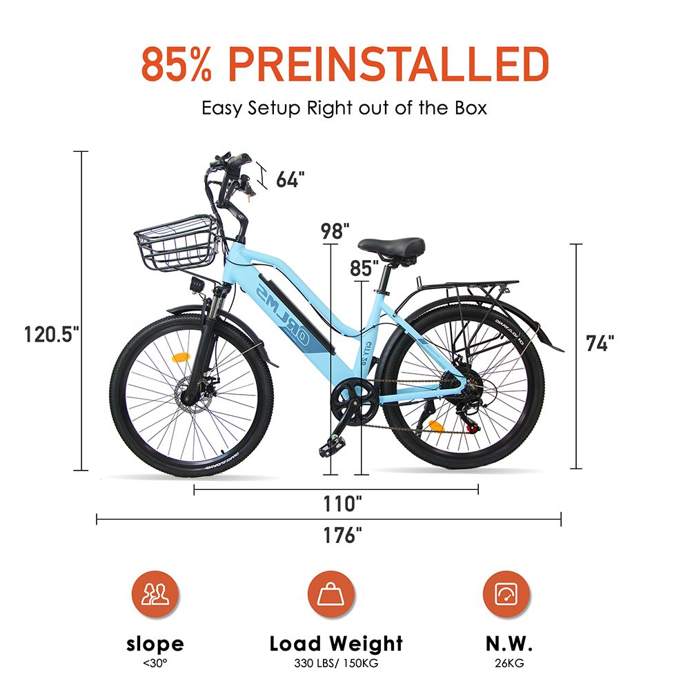 Orlms City 26 Electric Bike  500W Motor  48V 15Ah Battery  26*1 75 inch Tires  45km/h Max Speed  55km Max Range  Mechanical Dis