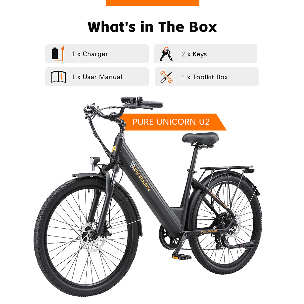 PURE UNICORN U2 Electric Bike  750W Motor  48V 12 8Ah Battery  27 5 inch Tires  45km/h Max Speed  60km Range  Mechanical Disc B