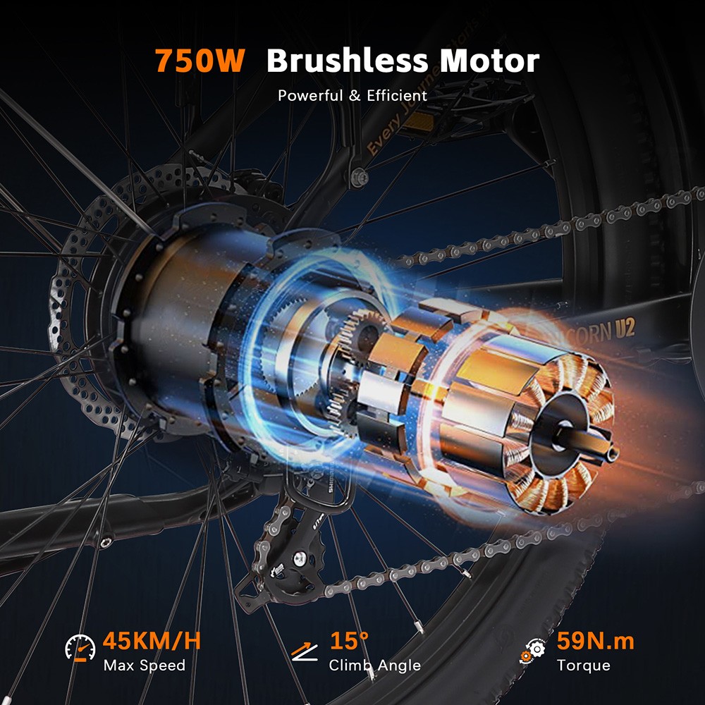PURE UNICORN U2 Electric Bike  750W Motor  48V 12 8Ah Battery  27 5 inch Tires  45km/h Max Speed  60km Range  Mechanical Disc B