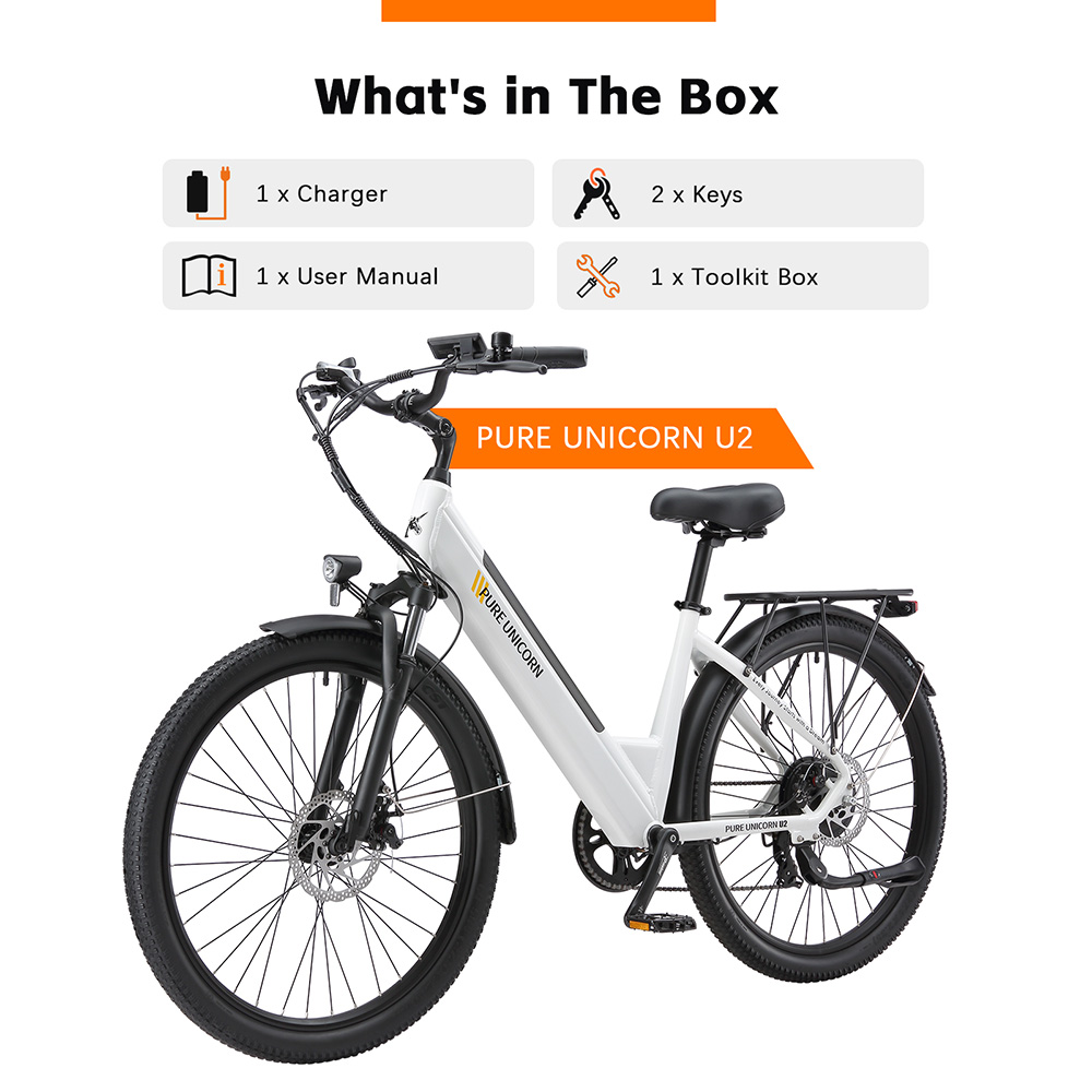 PURE UNICORN U2 Electric Bike 750W Motor 48V 12 8Ah Battery 27 5 inch Tires 45km/h Max Speed 60km Range Mechanical Disc B