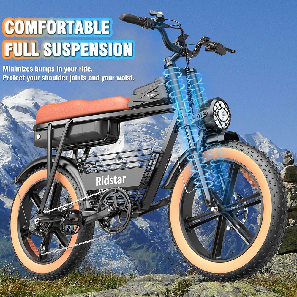 Ridstar CR20 Electric Bike 1000W Motor 48V 20Ah Battery 20*4 0 inch Fat Tires 48km/h Max Speed 70km Max Range Front