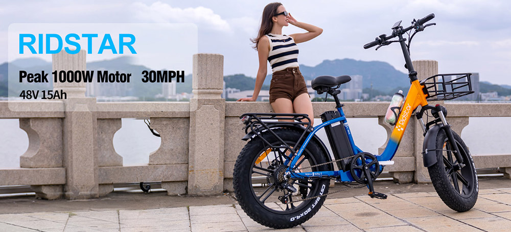 Ridstar MN20 Electric Bike 1000W Motor 48V 15Ah Battery 20*4 0 inch Fat Tire 48km/h Max Speed 70km Range Dual Mechanical