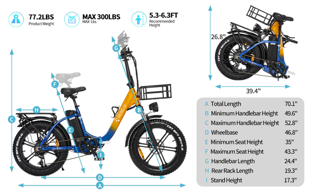 Ridstar MN20 Electric Bike 1000W Motor 48V 15Ah Battery 20*4 0 inch Fat Tire 48km/h Max Speed 70km Range Dual Mechanical