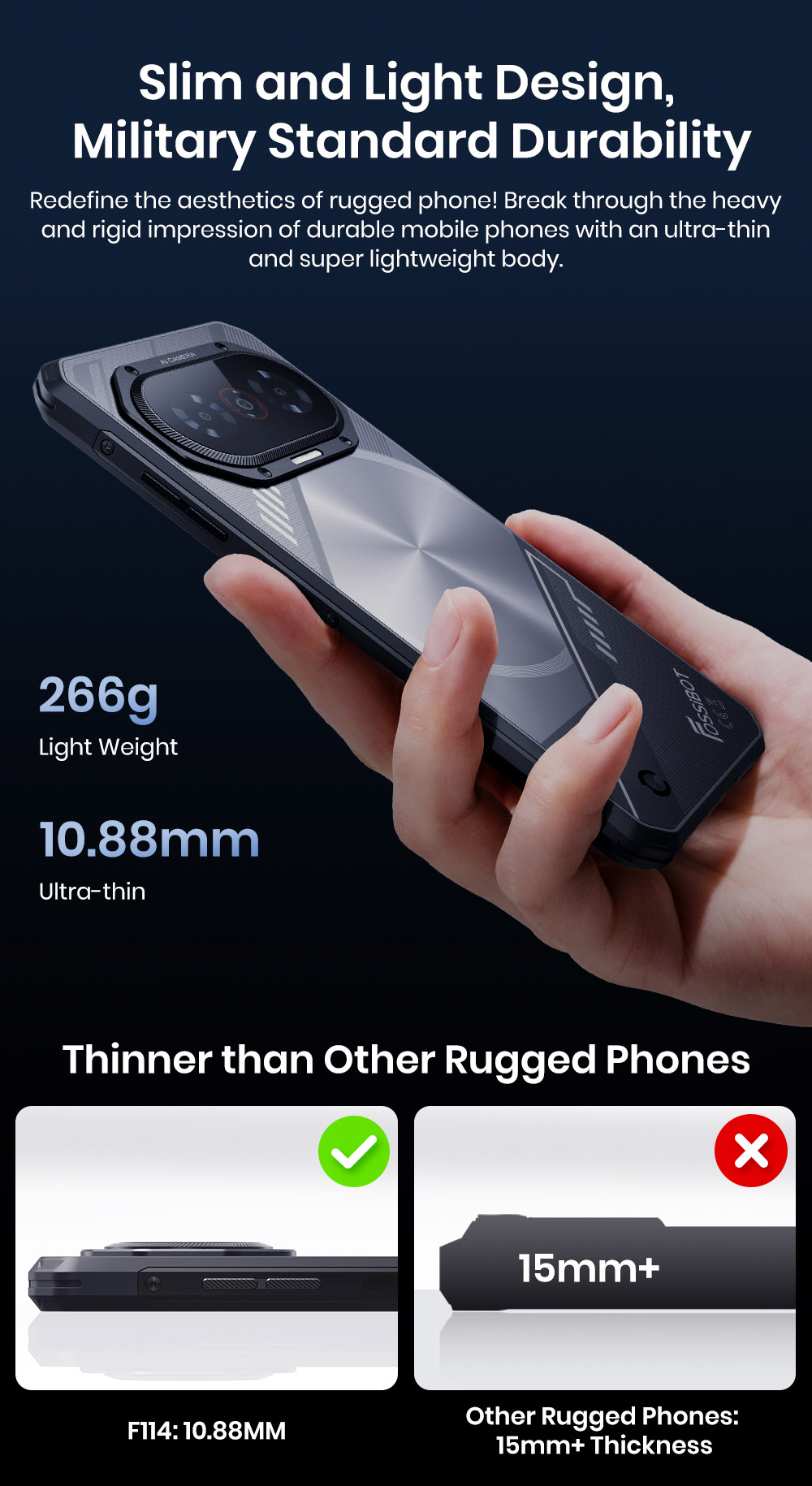 FOSSiBOT F114 Rugged Phone 6 67-inch 4GB 128GB Android 15 50MP Camera 5000mAh Battery IP68/IP69K NFC/Face ID/GPS Black