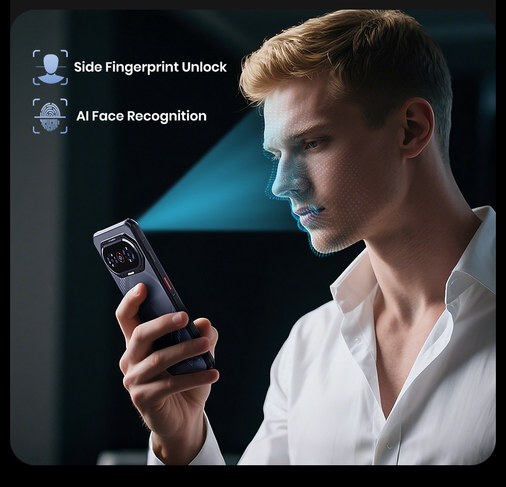 FOSSiBOT F114 Rugged Phone 6 67-inch 4GB 128GB Android 15 50MP Camera 5000mAh Battery IP68/IP69K NFC/Face ID/GPS Black