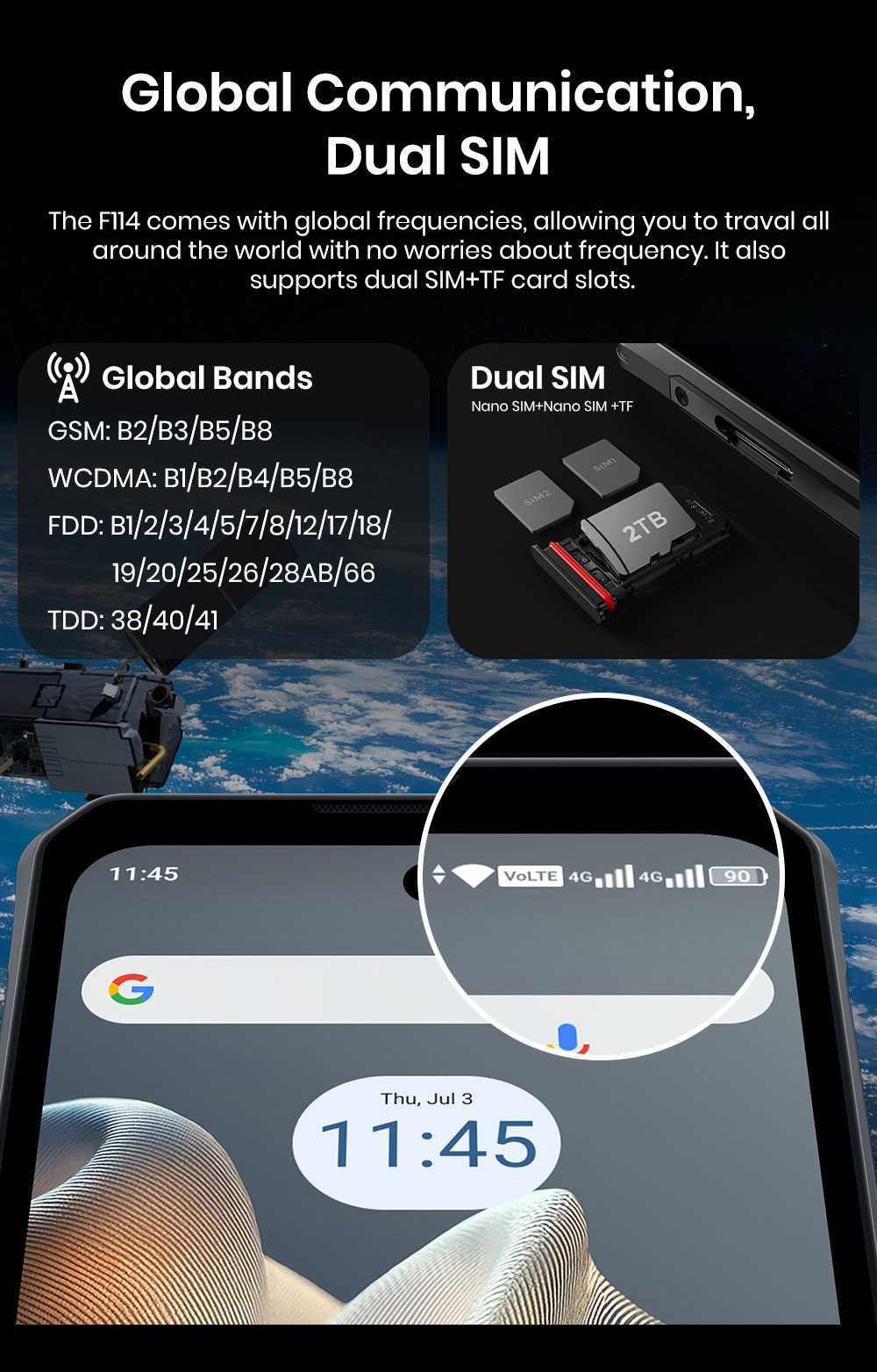 FOSSiBOT F114 Rugged Phone 6 67-inch 4GB 128GB Android 15 50MP Camera 5000mAh Battery IP68/IP69K NFC/Face ID/GPS Black