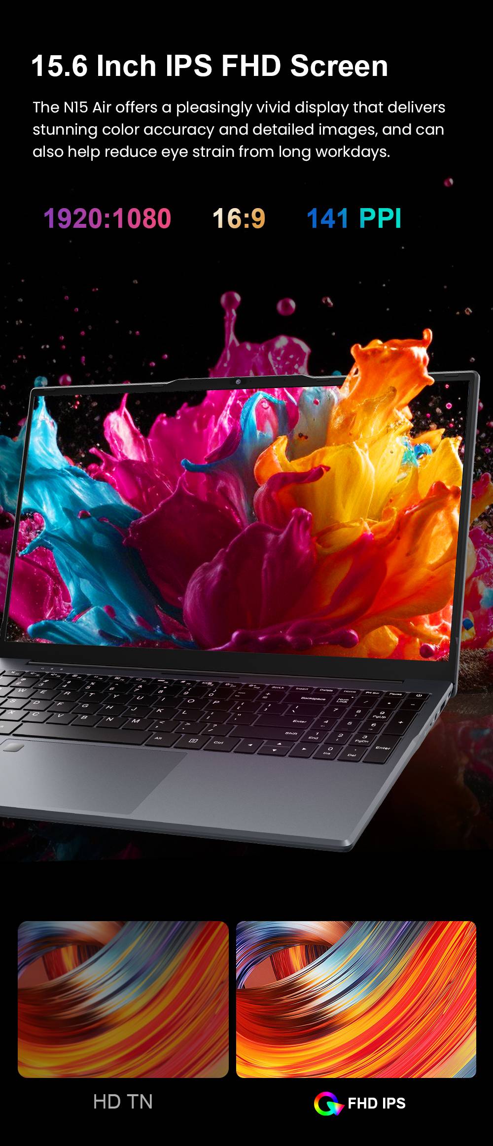 Ninkear N15 Air Laptop  15 6 inch 1920x1080 IPS Screen  Intel N150 4 Core Max 3 6GHz  16GB RAM 512GB SSD  2 4/5GHz WiFi Bluetoo