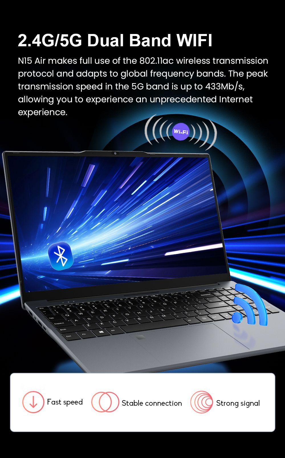 Ninkear N15 Air Laptop  15 6 inch 1920x1080 IPS Screen  Intel N150 4 Core Max 3 6GHz  16GB RAM 512GB SSD  2 4/5GHz WiFi Bluetoo