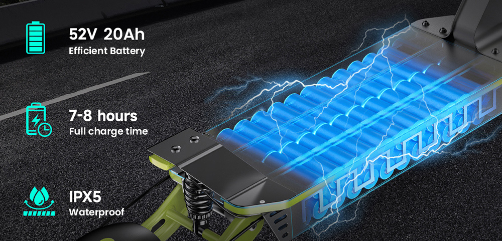 GOKEEP F5 Electric Scooter  1000W Motor  52V 20Ah Battery  11 inch Tires  55km/h Max Speed  80km Max Range  Front 