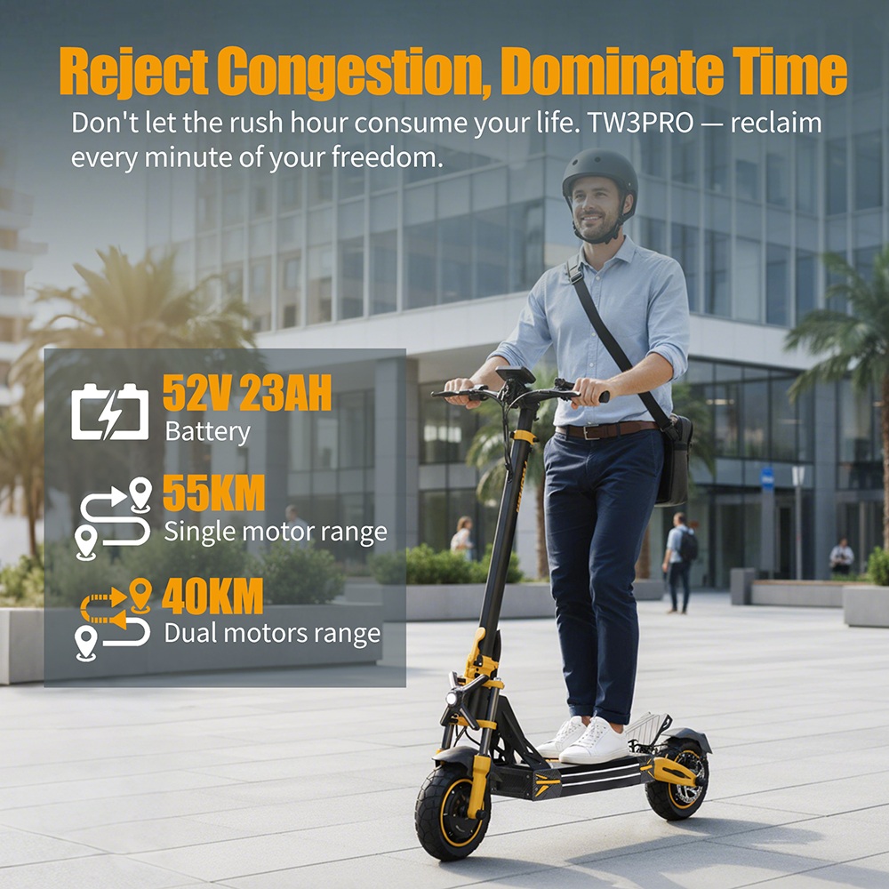 TWOFISH TW3 PRO Electric Scooter 1000W*2 Motor 52V 23Ah Battery 11 inch Tires 60km/h Max Speed 55km Range Dual Disc Brake