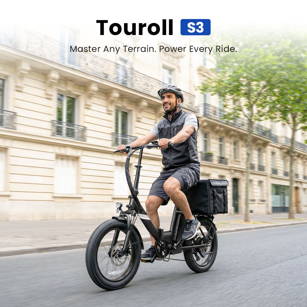 Touroll S3 Step-Thru Electric Bike 250W Motor 36V 13Ah Battery 20'×3 0' Tires 25km/h Max Speed 65km Max Range Dual Disc