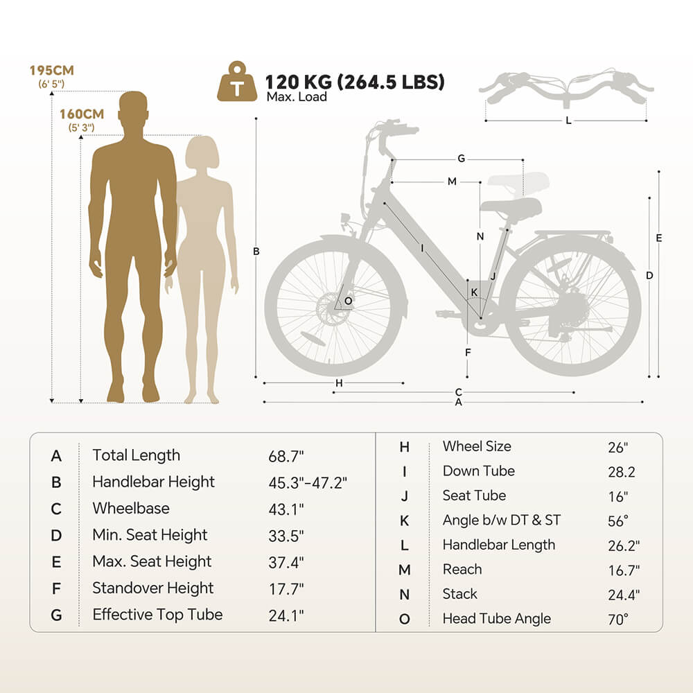 Foride Roamer 2 Step-Thru Electric Bike 250W Motor 36V 15 6Ah Battery 26'×1 75' Tires 25km/h Max Speed 100km Max Range M