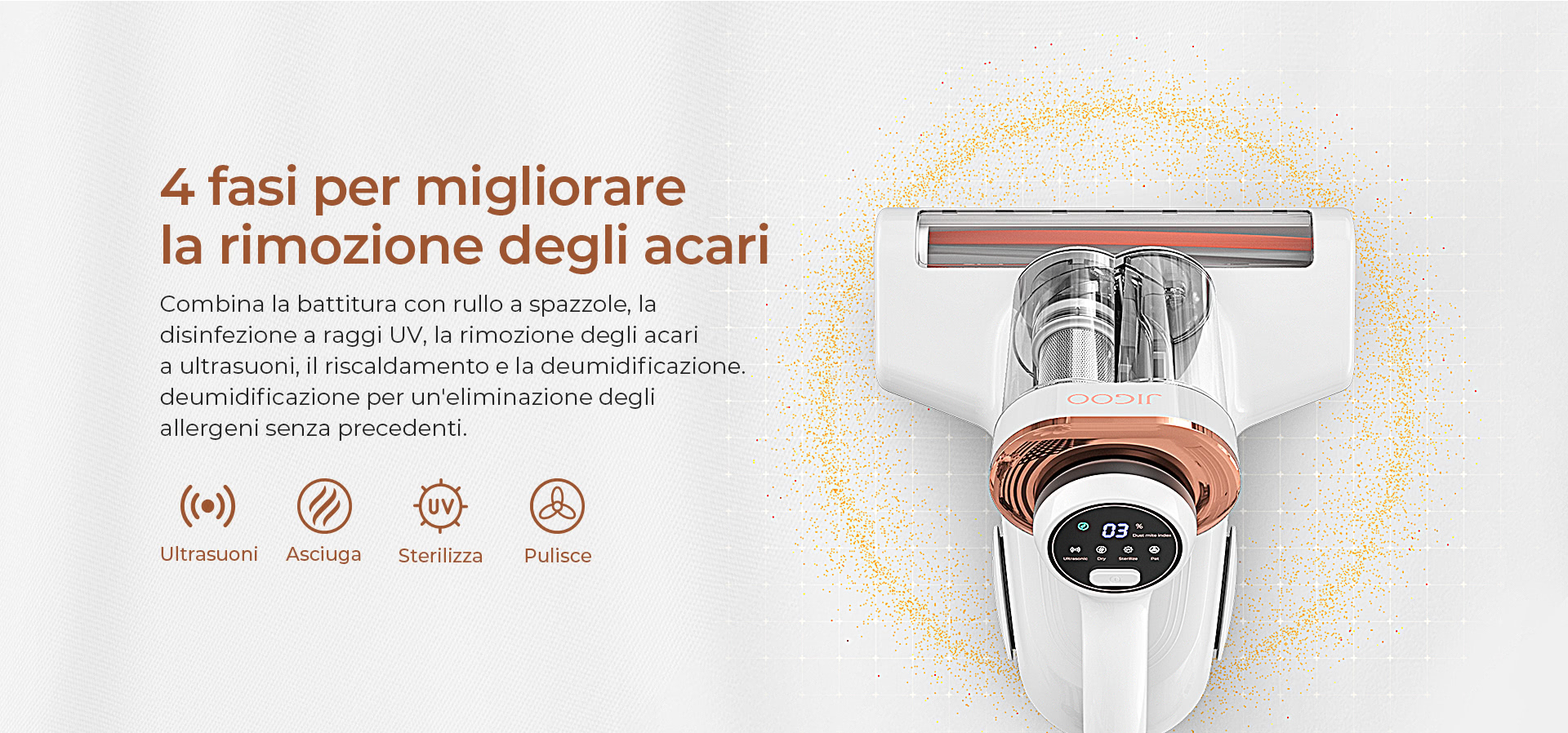JIGOO J300 Pro Aspirapolvere Per Materassi – 550W, UV-C, Aria Calda 60°C E Vibrazioni Antiacaro